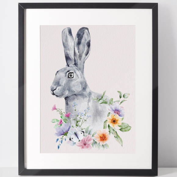 Wall Art Watercolor Bunny Print Poster Unframed - Picture 3 of 15